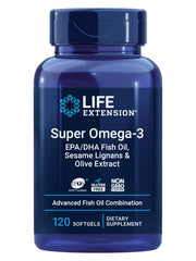 Life Extension Super Omega-3 bottle front view supports brain and heart health as part of daily wellness.