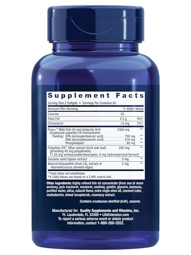 Life Extension Super Omega-3 Plus bottle side highlighting non-GMO and gluten-free qualities.