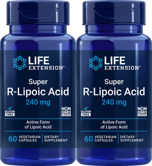Life Extension Super R-Lipoic Acid 240 mg bottle front view for active ingredient.