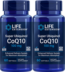Life Extension Super Ubiquinol CoQ10 bottle front, high-bioavailability formula for cellular energy.