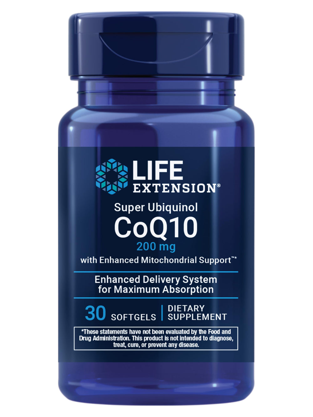 Life Extension Super Ubiquinol CoQ10 bottle highlights heart-supporting nutrition.