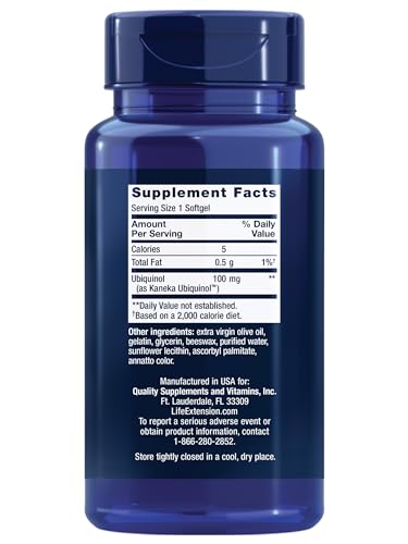Life Extension Super Ubiquinol CoQ10 softgel close-up highlights bioavailability.