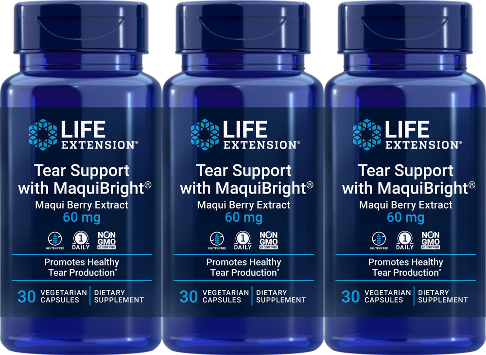 Life Extension Tear Support bottle with MaquiBright 60 mg for eye comfort and tear support.