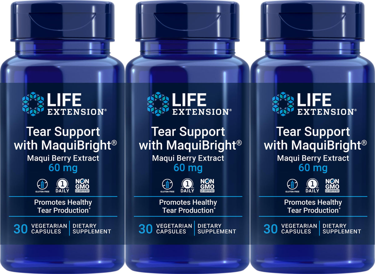 Life Extension Tear Support bottle with MaquiBright 60 mg for eye comfort and tear support.