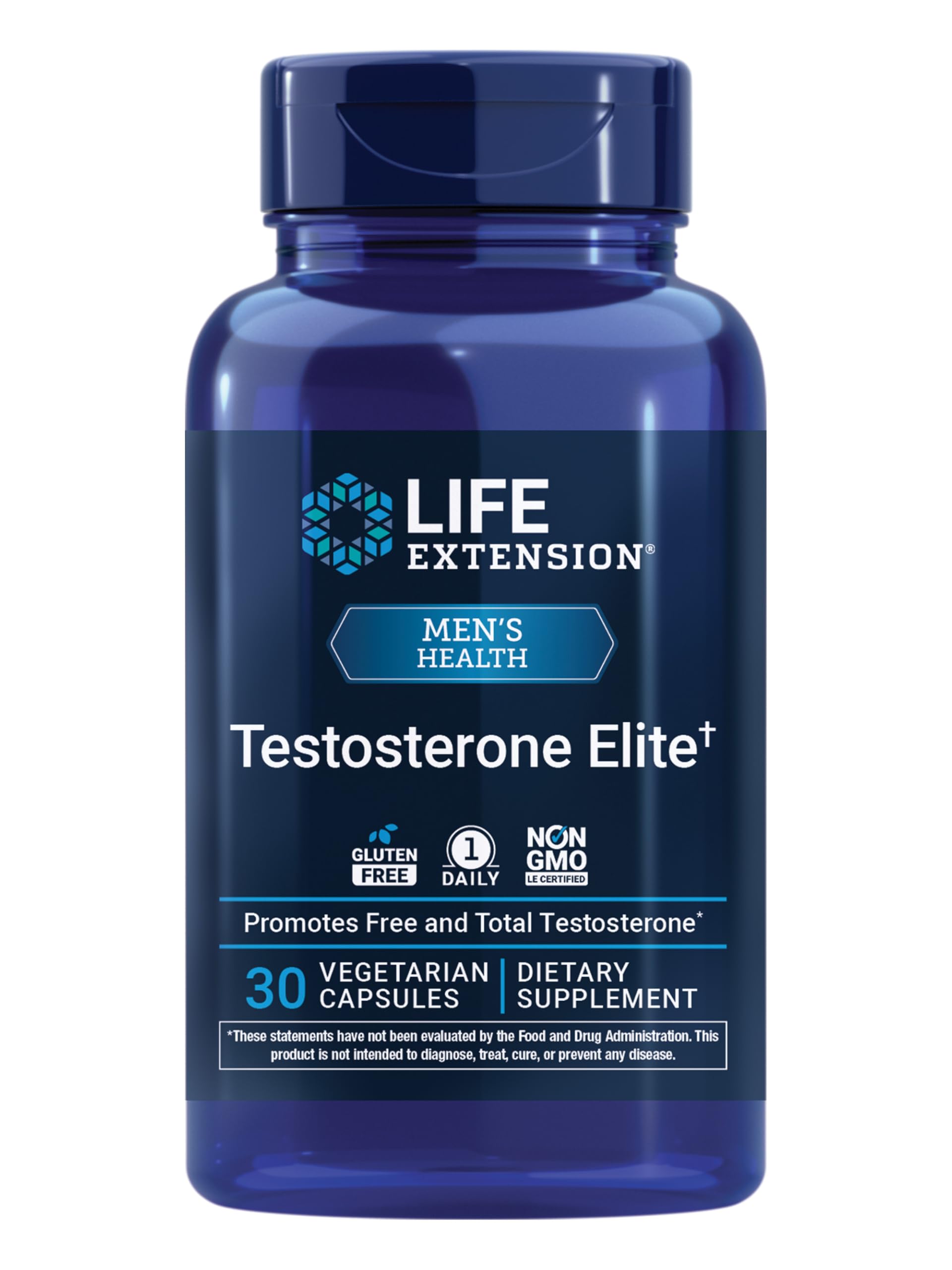 Life Extension Testosterone Elite bottle-front for daily testosterone support