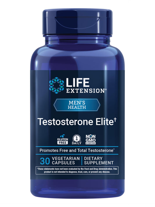 Life Extension Testosterone Elite bottle-front for daily testosterone support