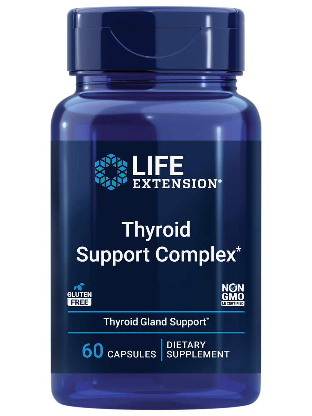 Life Extension Thyroid Support Complex bottle label showing key thyroid health focus