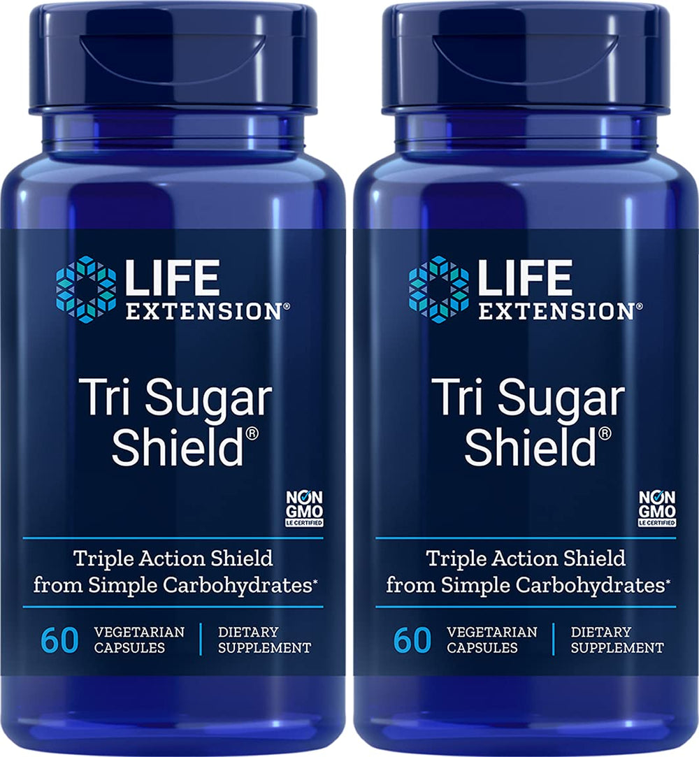 Life Extension Tri Sugar Shield bottle front view with two-pack, ready for carb-heavy meals.