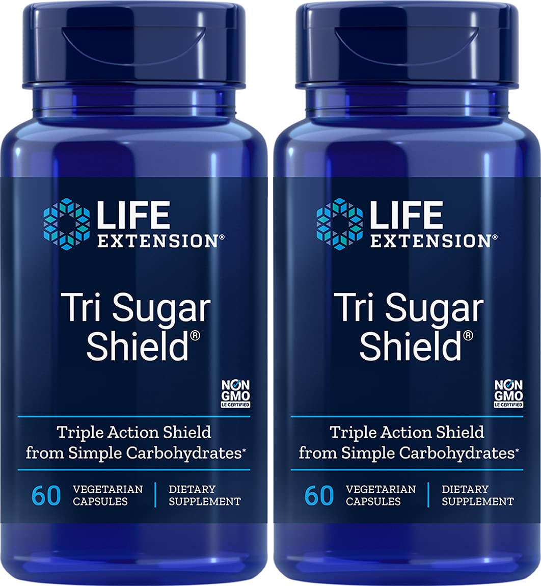 Life Extension Tri Sugar Shield bottle front view with two-pack, ready for carb-heavy meals.