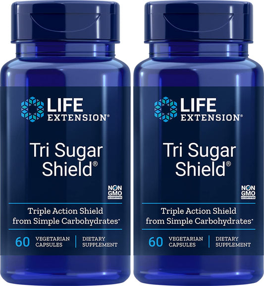 Life Extension Tri Sugar Shield bottle front view with two-pack, ready for carb-heavy meals.