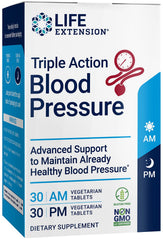 Life Extension Triple Action bottle label closeup showing gluten-free and non-GMO branding.
