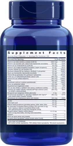 Life Extension Two-Per-Day bottle back label detailing ingredients and directions