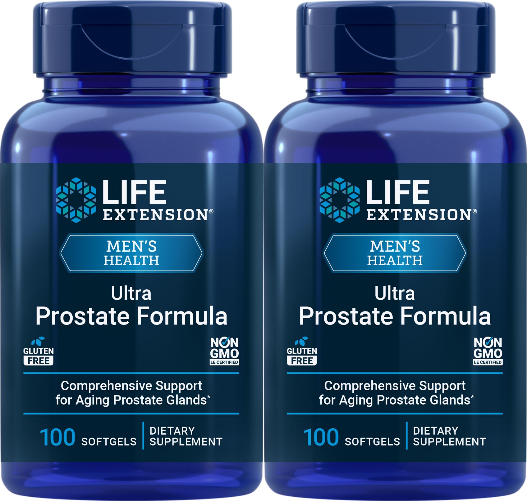 Life Extension Ultra Prostate Formula bottle front communicates trusted packaging for daily urinary comfort.
