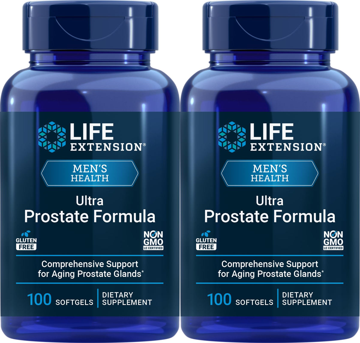 Life Extension Ultra Prostate Formula bottle front communicates trusted packaging for daily urinary comfort.
