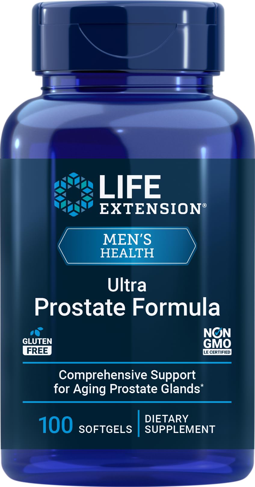 Life Extension Ultra Prostate Formula bottle front view for essential prostate support