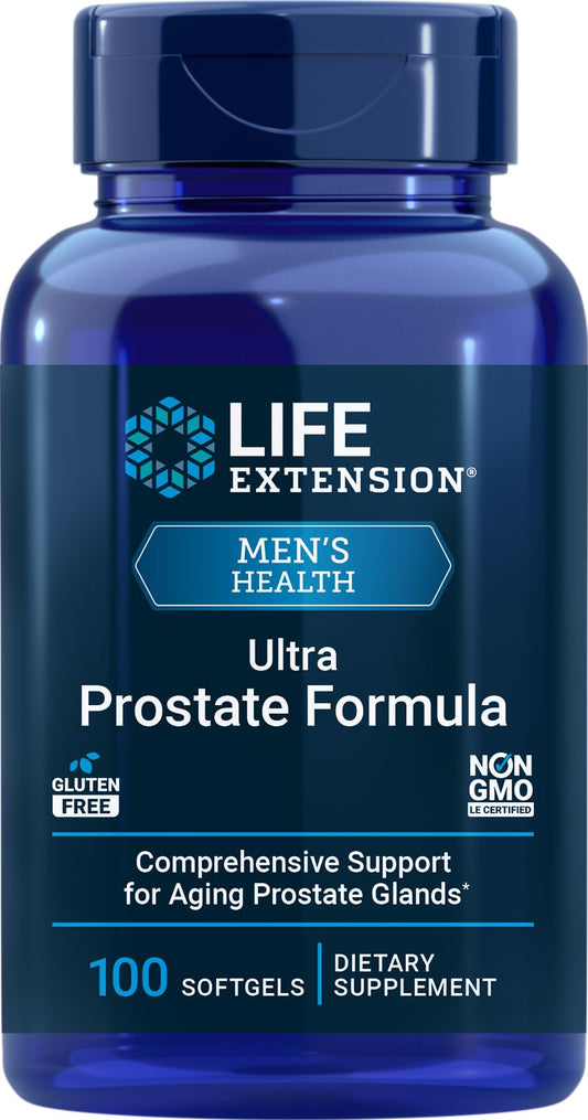Life Extension Ultra Prostate Formula bottle front view for essential prostate support