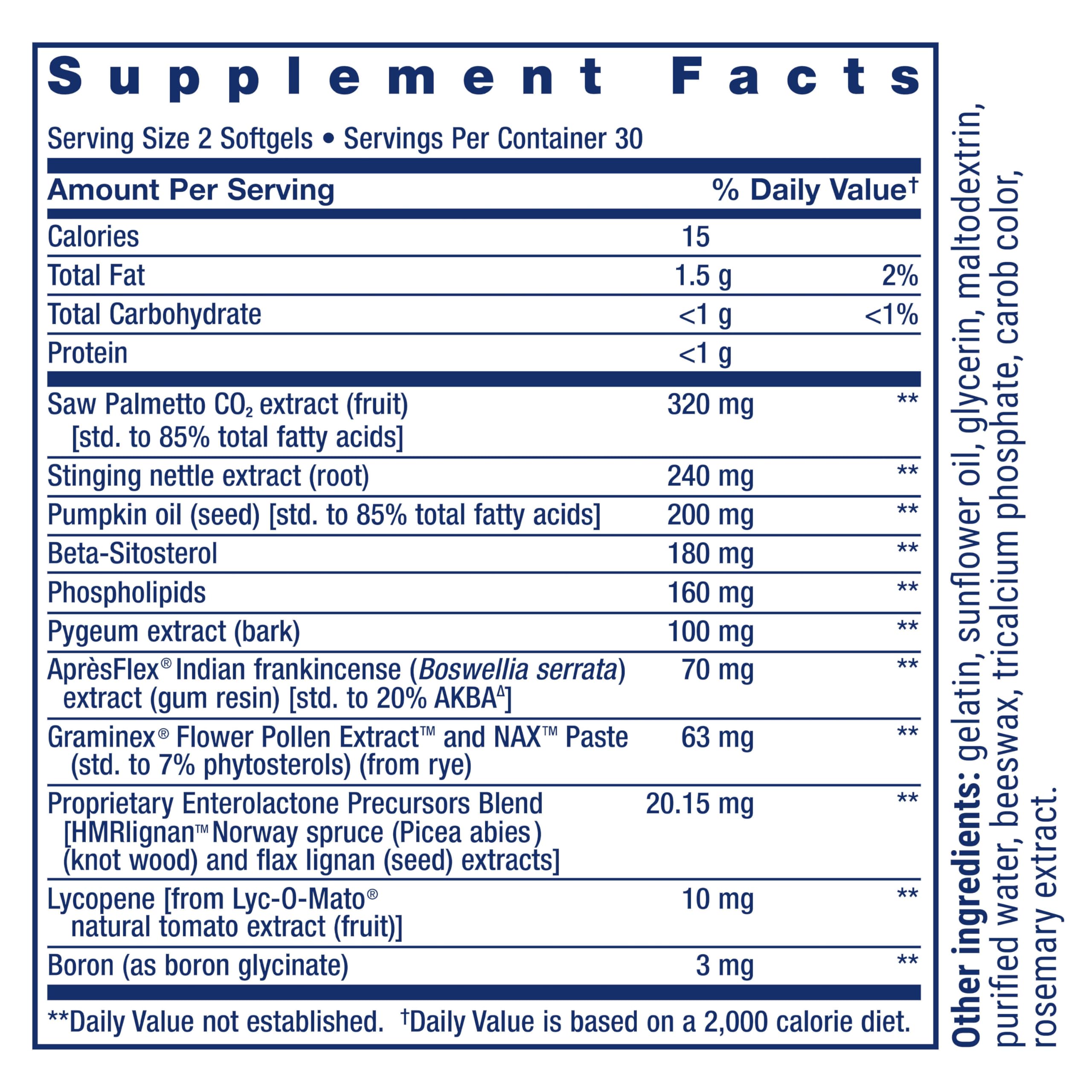 Life Extension Ultra Prostate label close-up highlighting key ingredients.