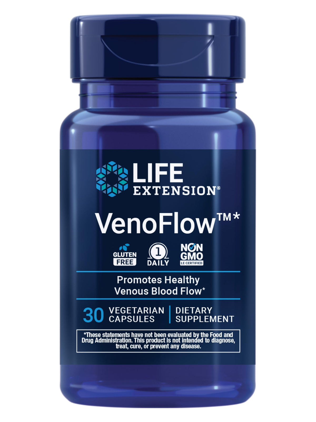 Life Extension VenoFlow bottle providing daily vascular support.
