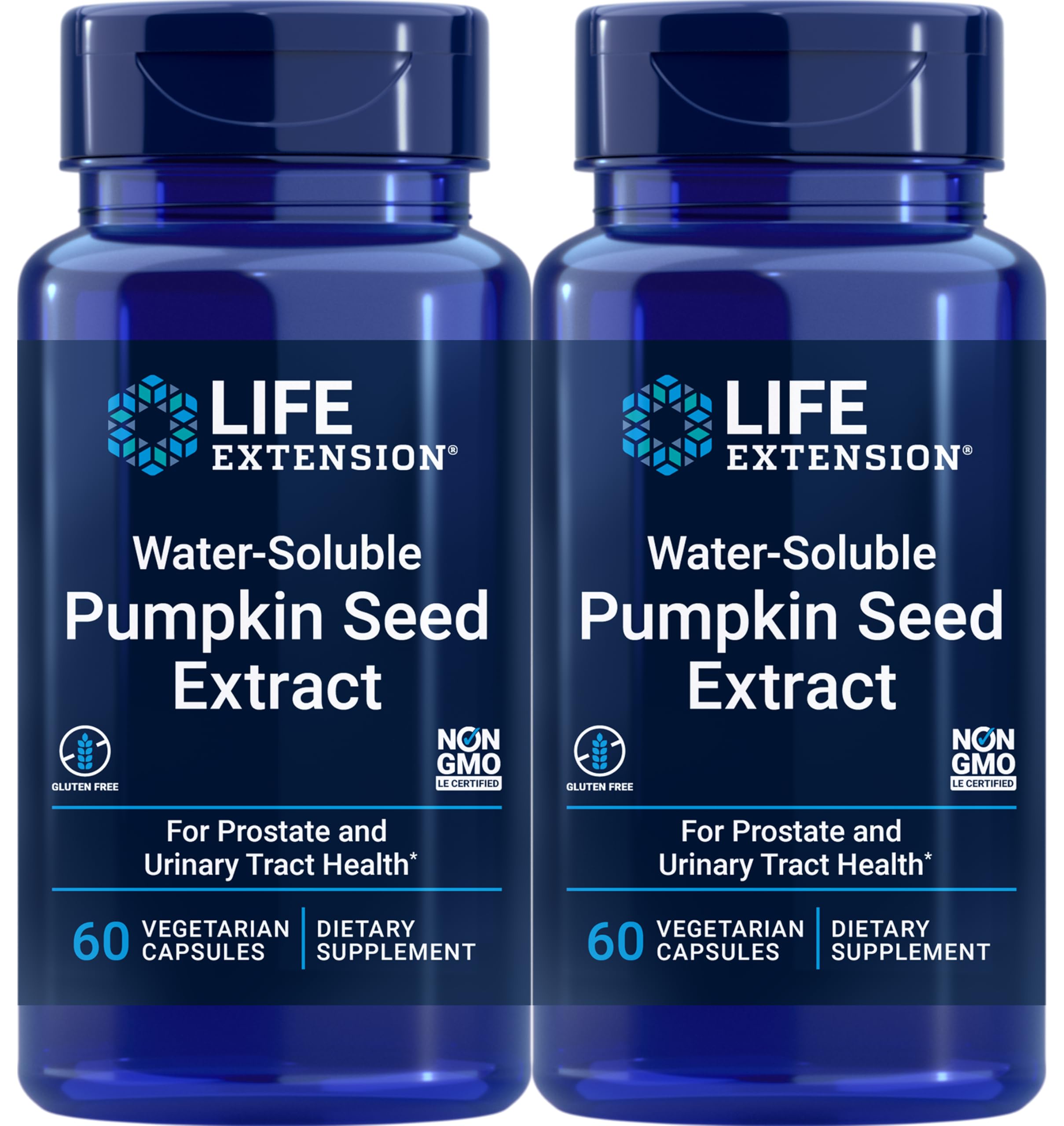 Life Extension water-soluble pumpkin seed extract bottle for daily supplementation.