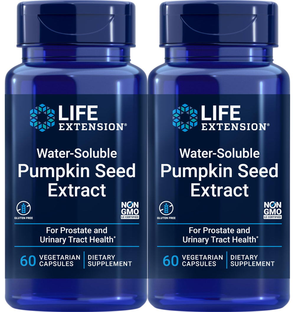 Life Extension water-soluble pumpkin seed extract bottle for daily supplementation.