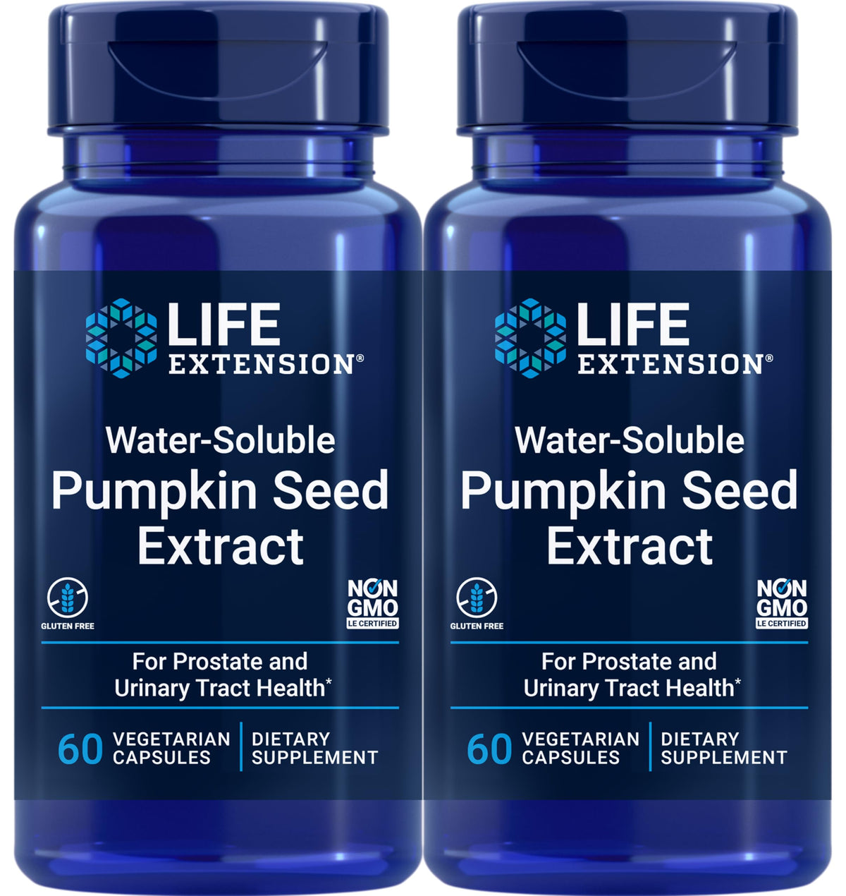 Life Extension water-soluble pumpkin seed extract bottle for daily supplementation.
