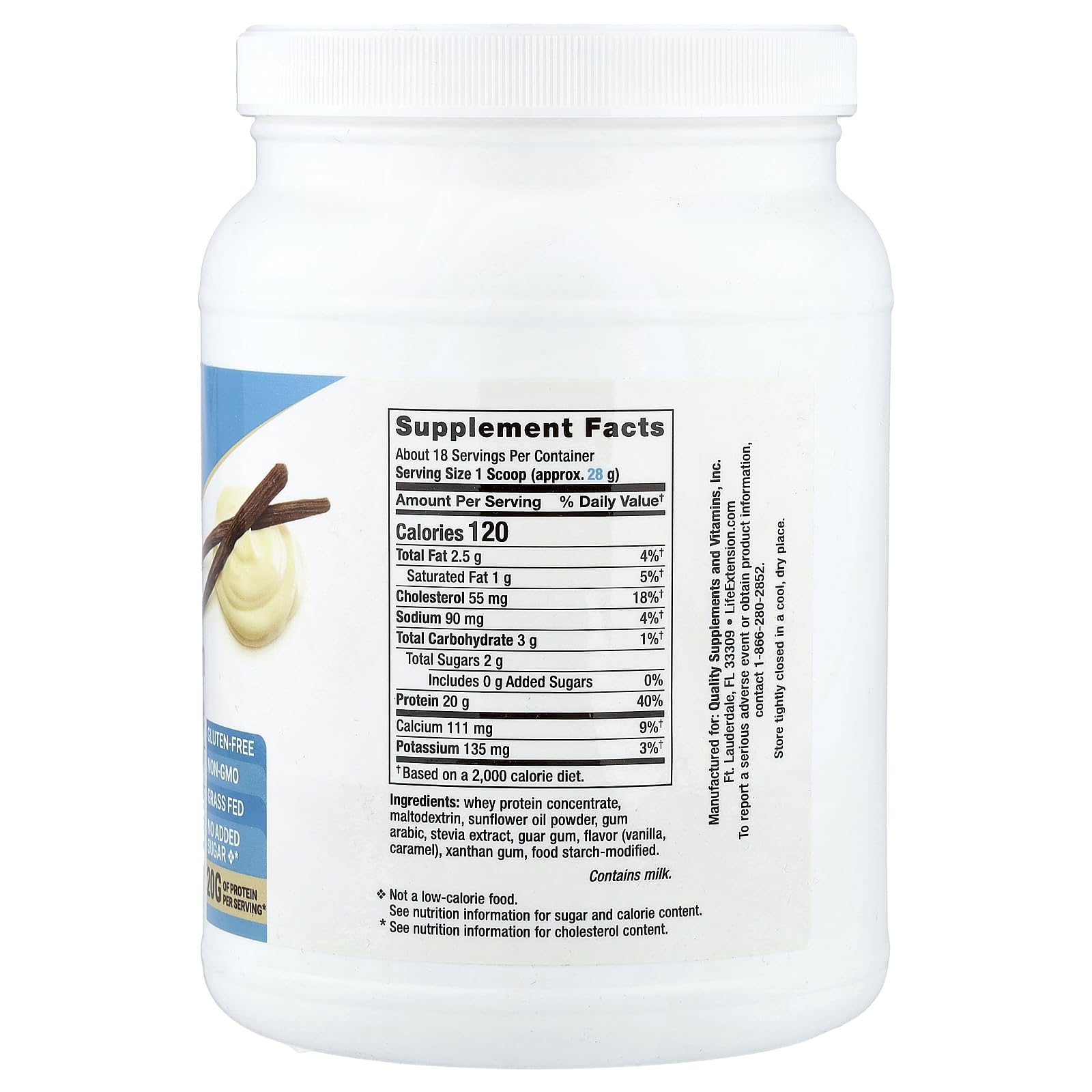 Life Extension Wellness Code whey pour into glass showing vanilla flavor and creamy texture