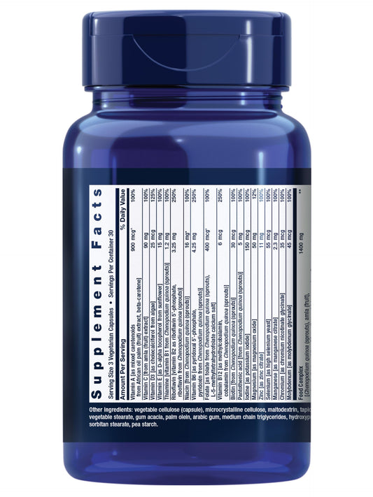 Life Extension Whole Food Multivitamin bottle back label detail highlights ingredients
