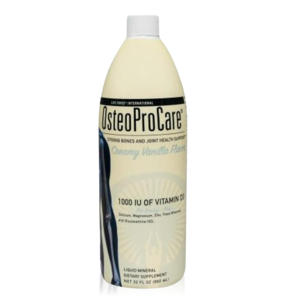 Life Force OsteoProCare Bone Juice bottle highlights calcium-rich formula for bone support