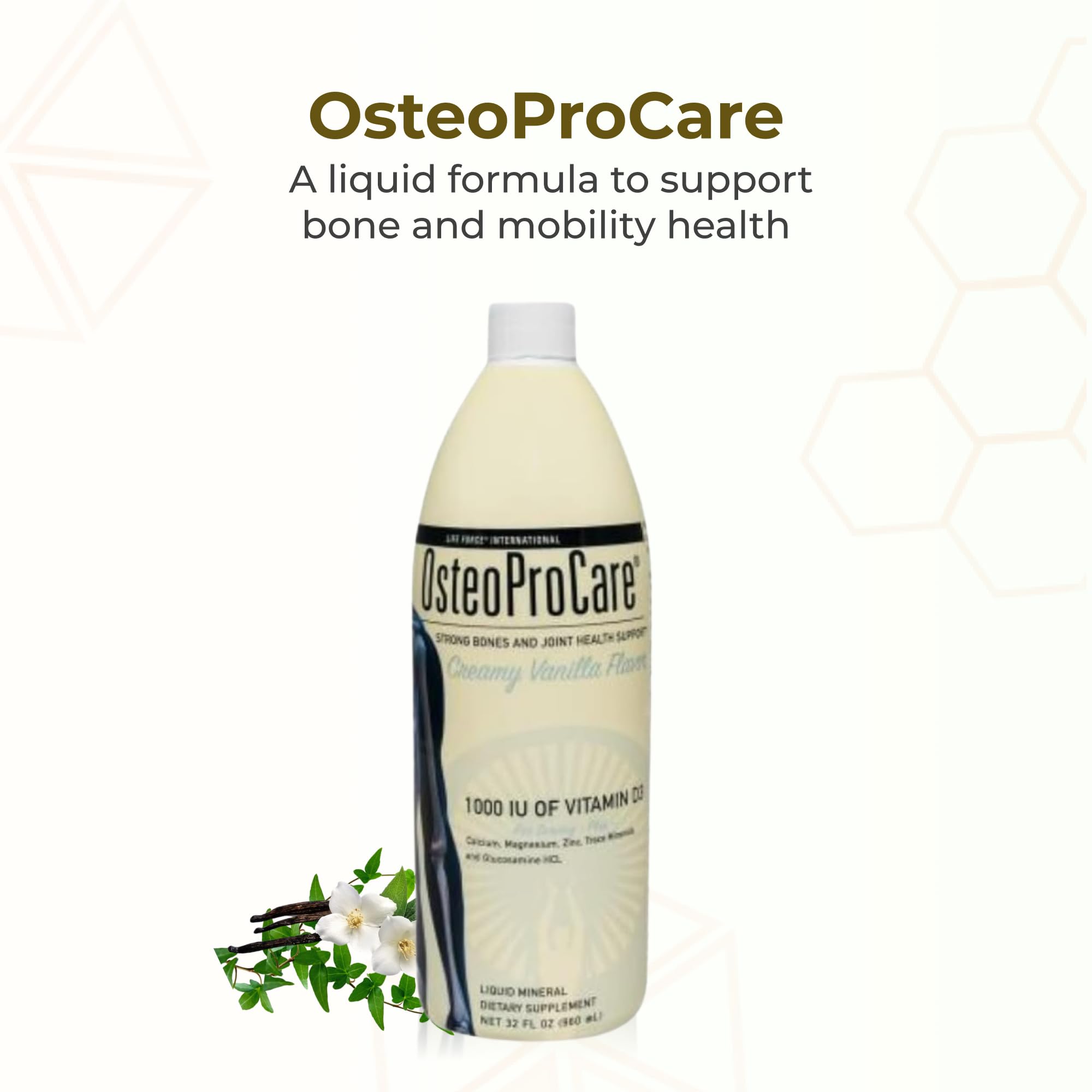 Life Force OsteoProCare bottle pour demonstrates convenient liquid supplement for mobility
