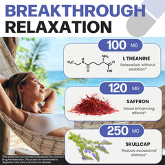 Close-up of Life Happns Calm label highlighting saffron extract for balanced mood potential.