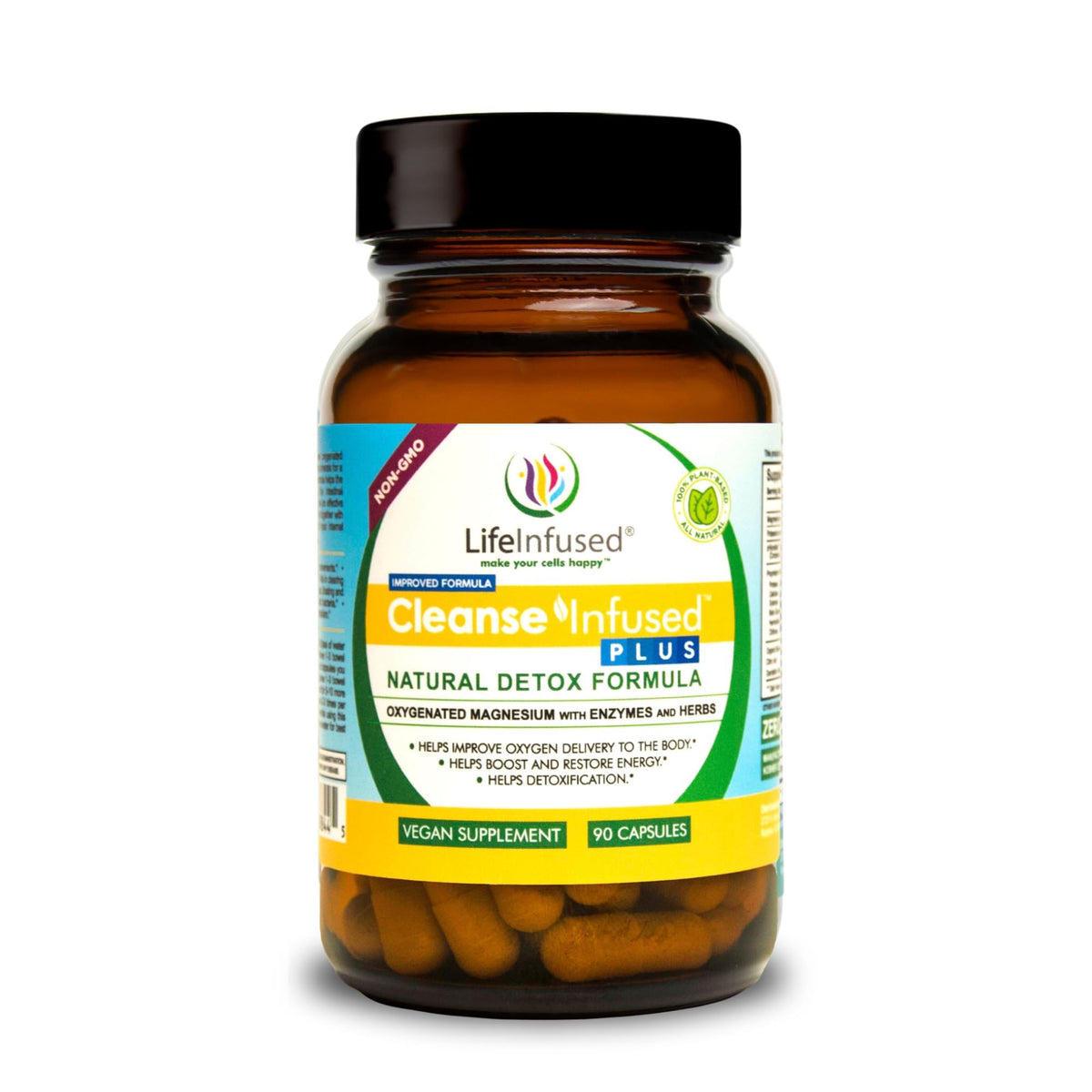 Life Infused Cleanse Infused Plus bottle displayed for overnight digestive support.