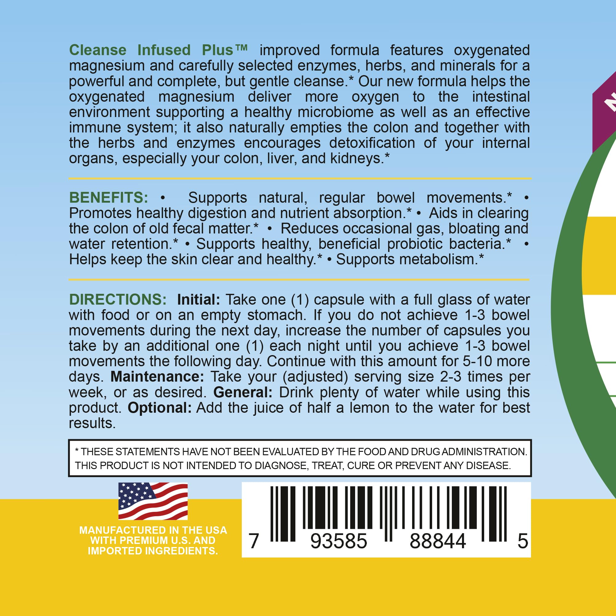 Life Infused Cleanse Infused Plus packaged in USA, GMP-certified facility signage.