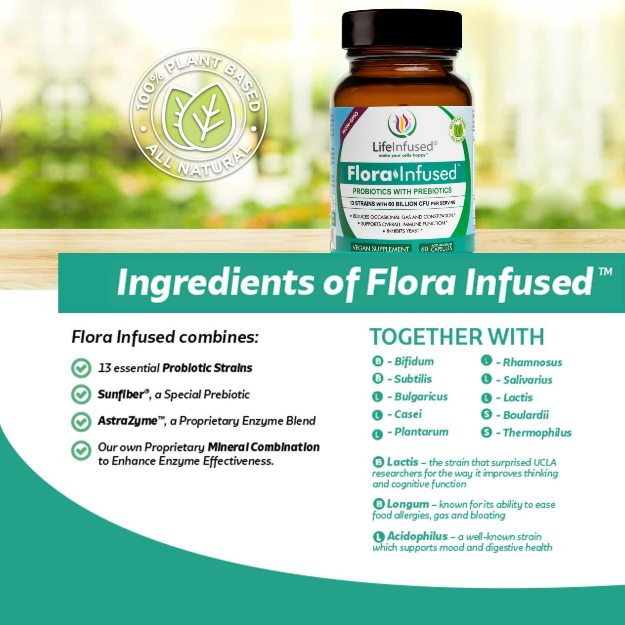 Life Infused Flora Infused Probiotics capsule with 13 strains for digestive balance
