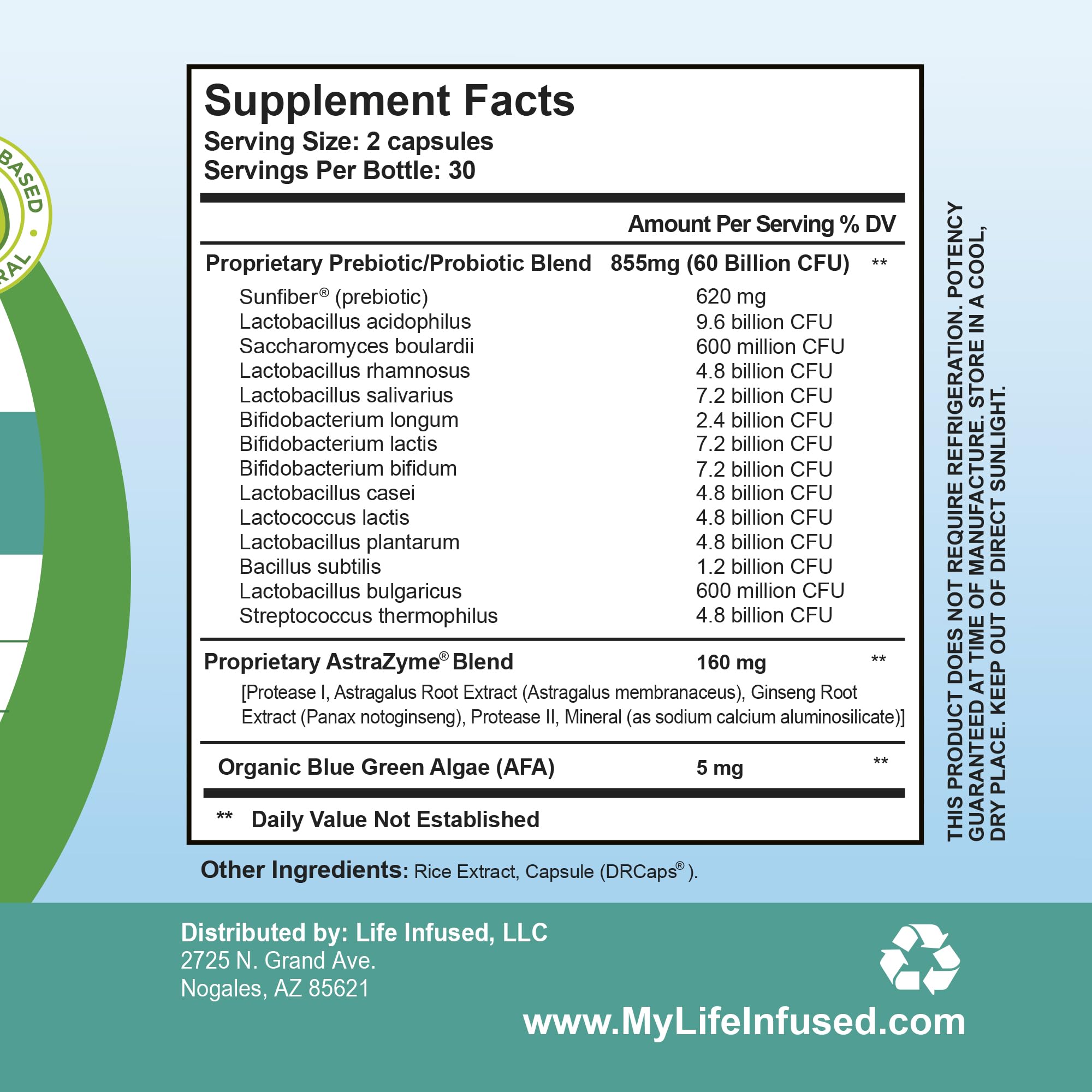 Life Infused Flora Infused Probiotics manufactured in USA facility