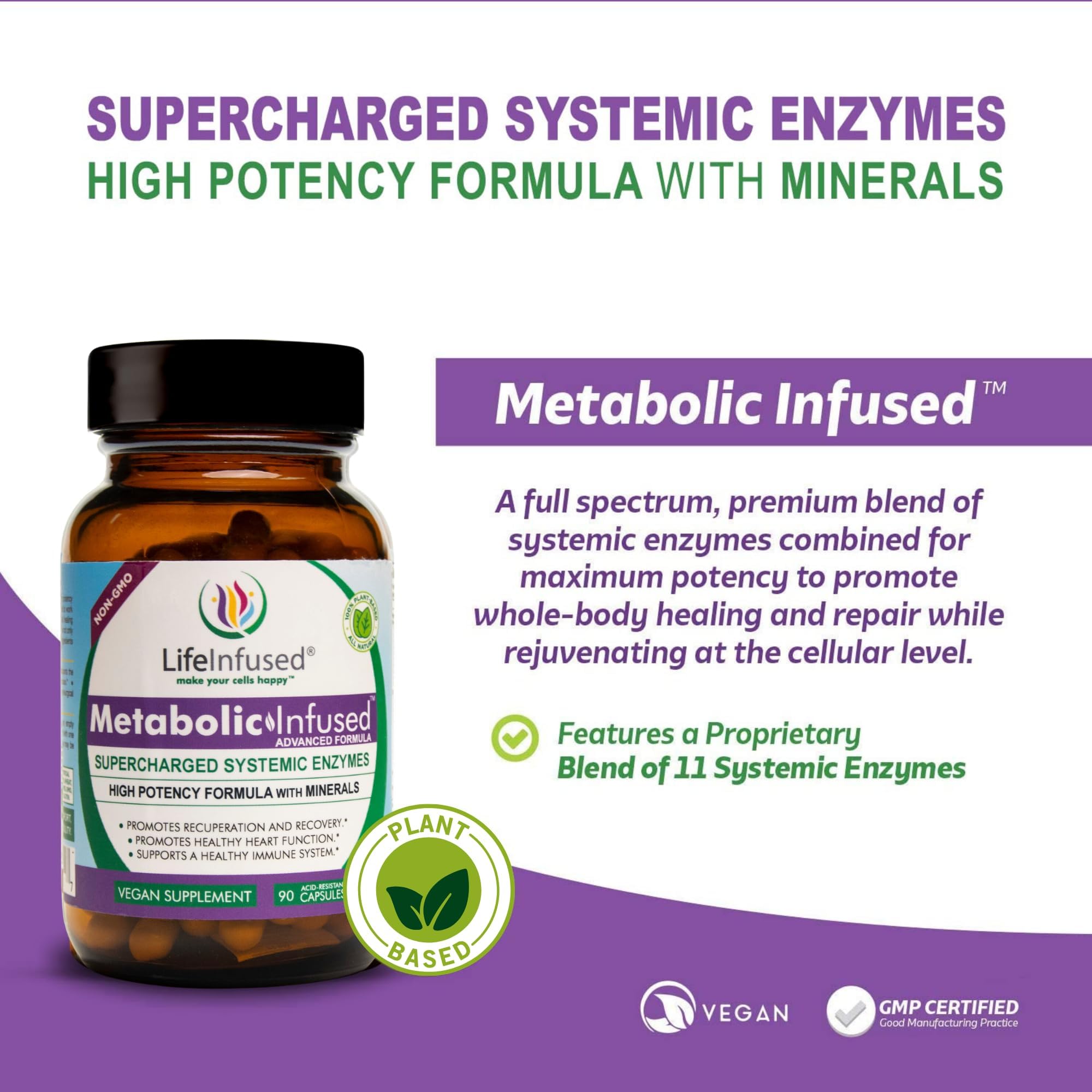 Packaging of Life Infused Metabolic Enzymes highlights USA-made production.