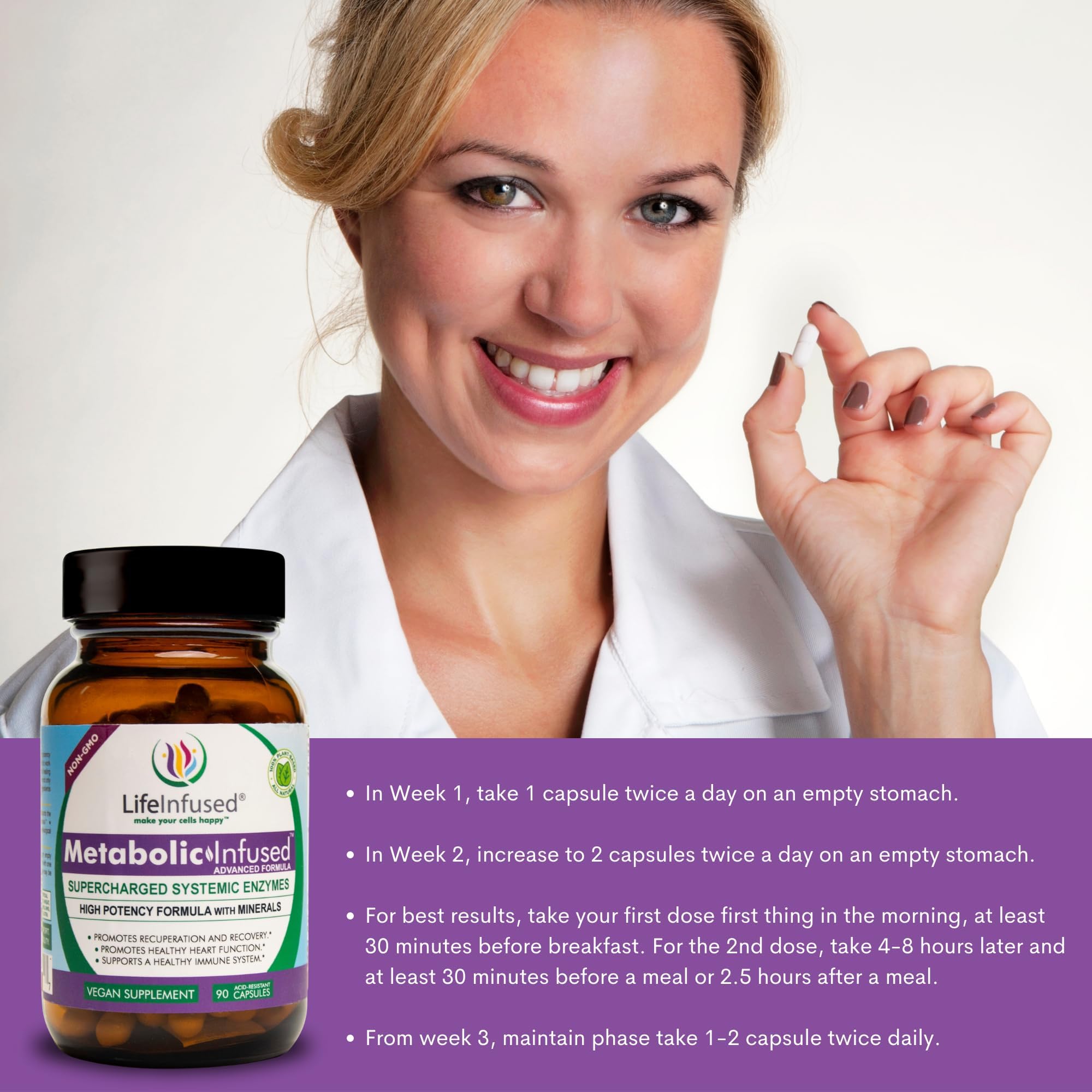 Life Infused Metabolic Enzymes USA-manufactured facility signifies quality control.