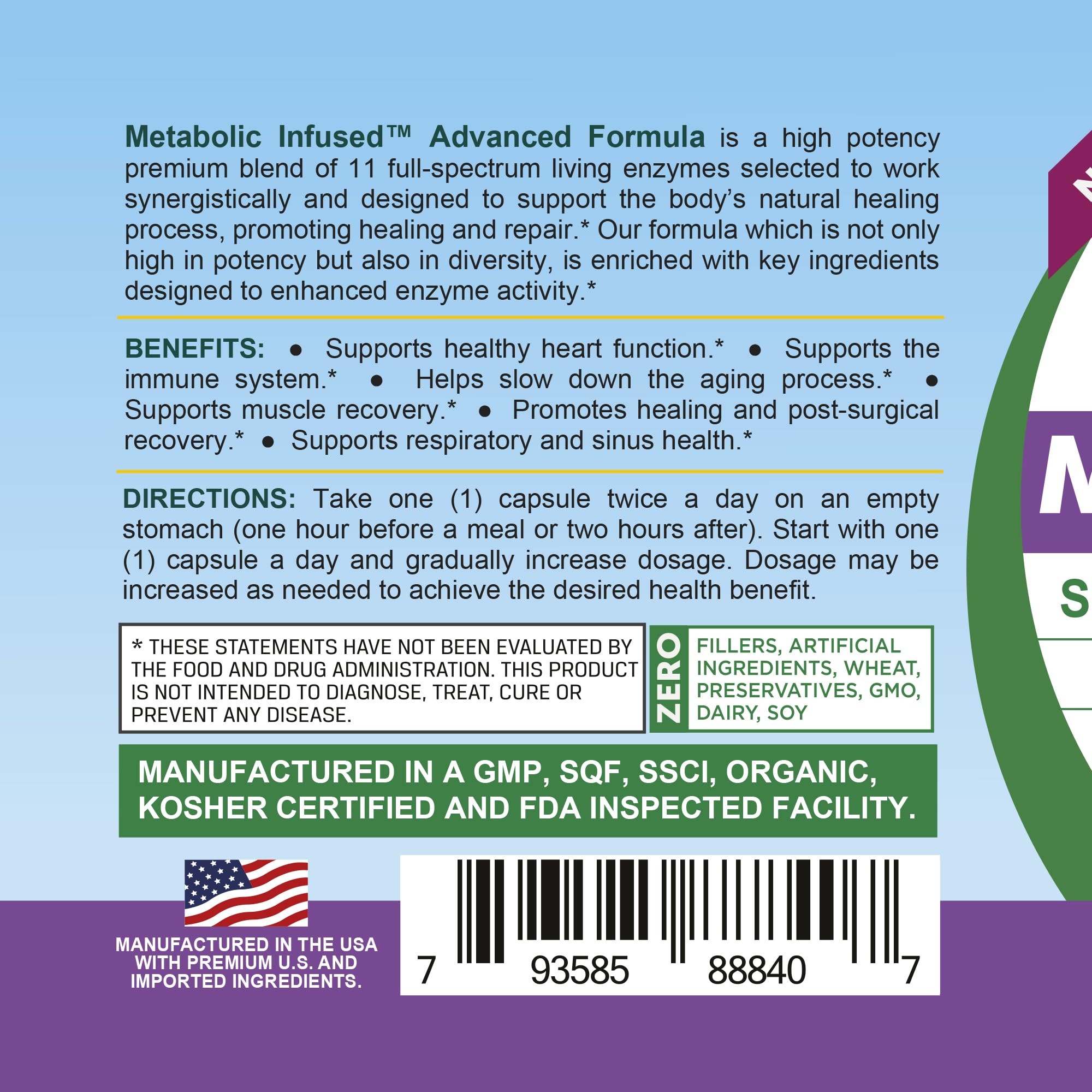 Vegan capsules of Life Infused Metabolic Enzymes for plant-based diets.