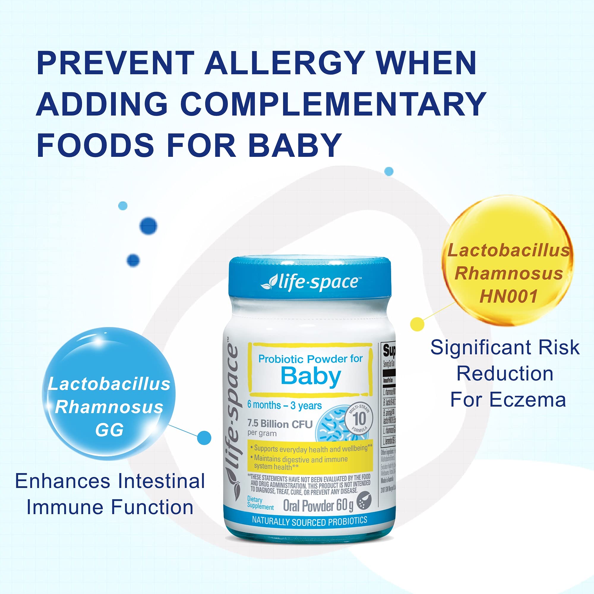 Life-Space 1g dosing spoon shown for easy daily administration.