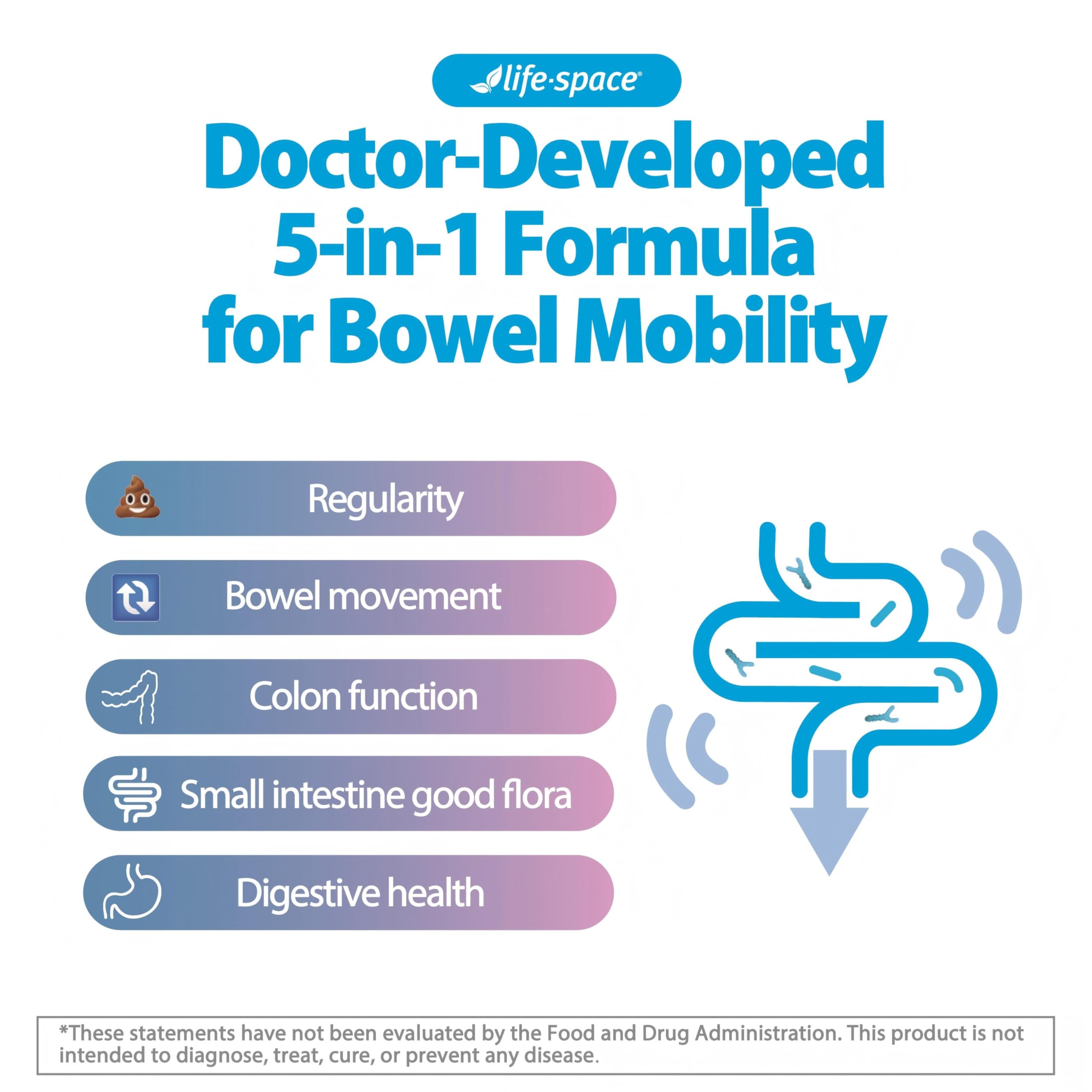 Life-Space Bowel Biotic bottle back shows dosage and details for daily use.