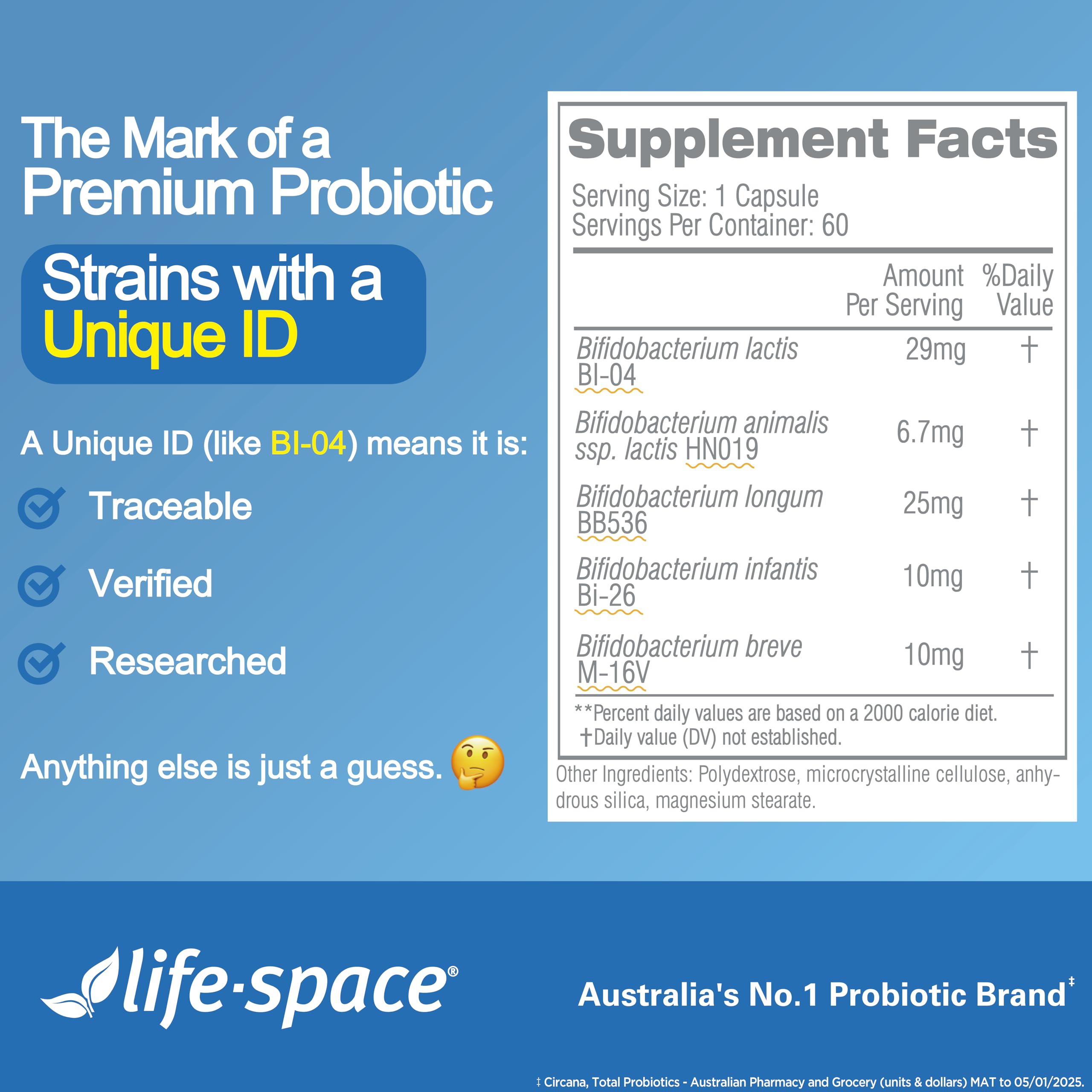 Vegetarian capsules of Life-Space Bowel Biotic for dairy-free use.