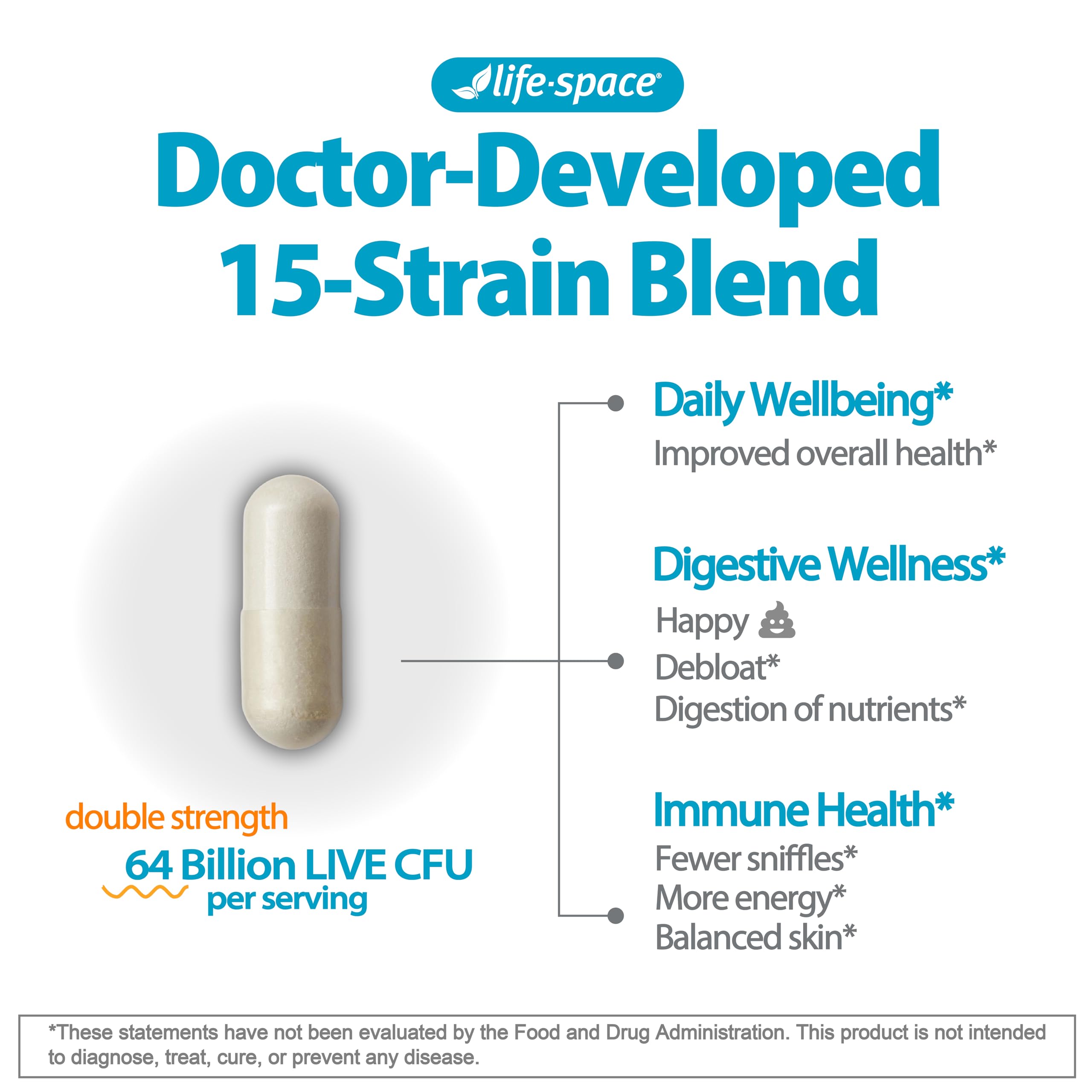 Life-Space capsules closeup emphasizes easy daily dosing and a clean vegetarian formula.