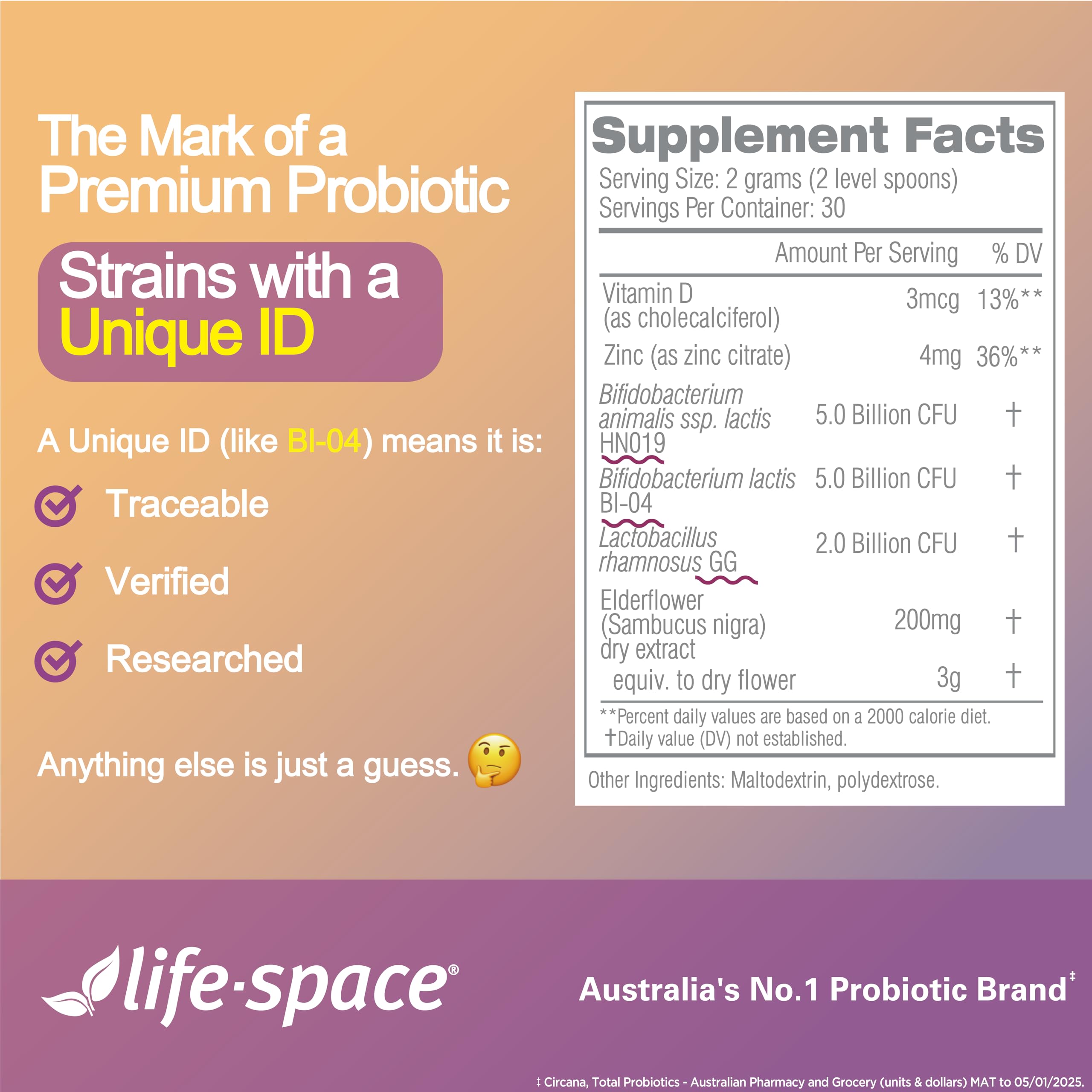 Life-Space Children Immune Support ingredient list highlights probiotic strains
