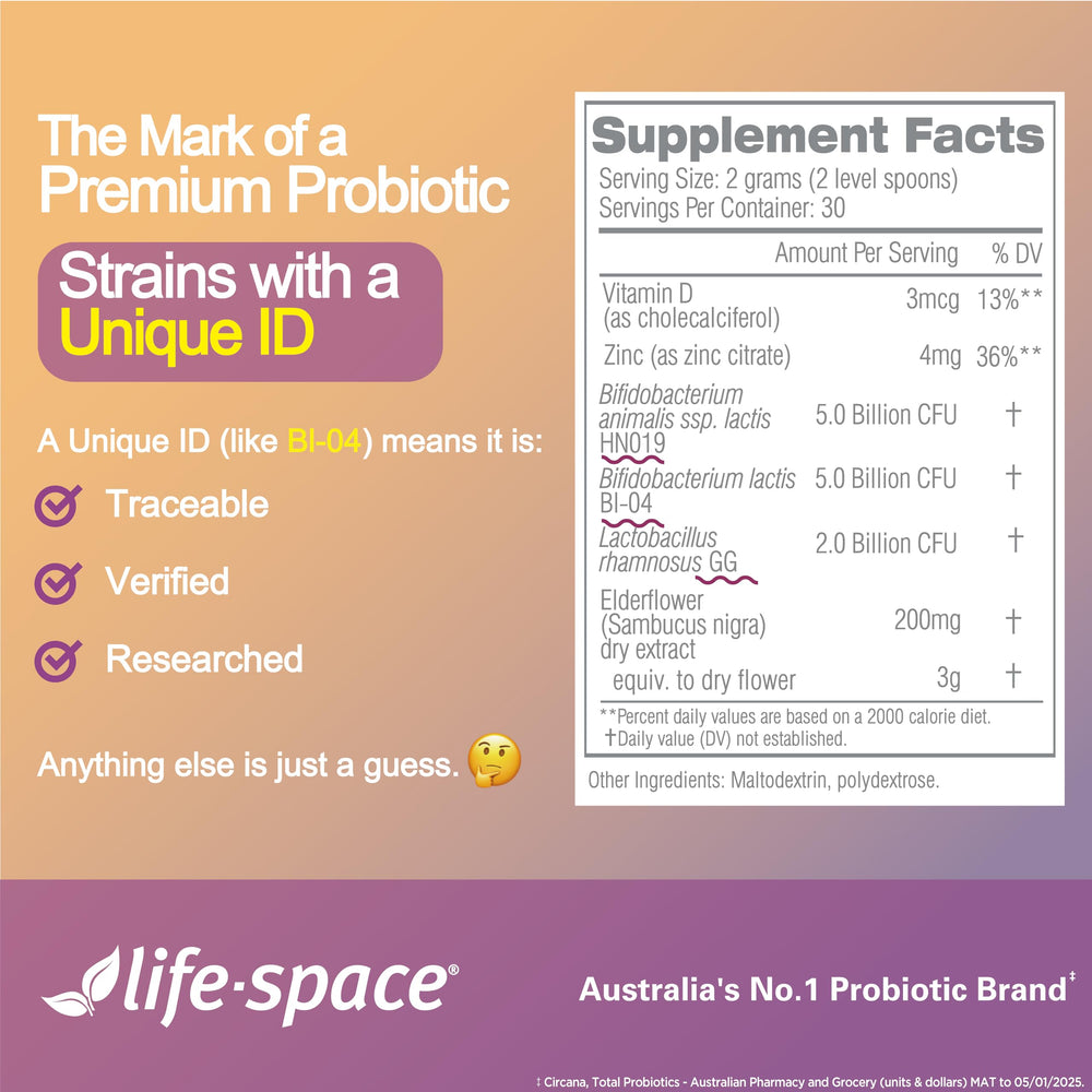 Life-Space Children Immune Support ingredient list highlights probiotic strains