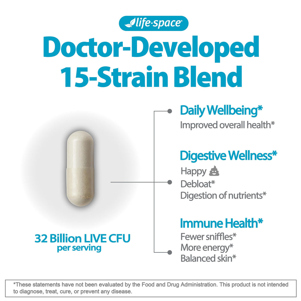Close-up of Life-Space probiotic capsules for daily wellness.
