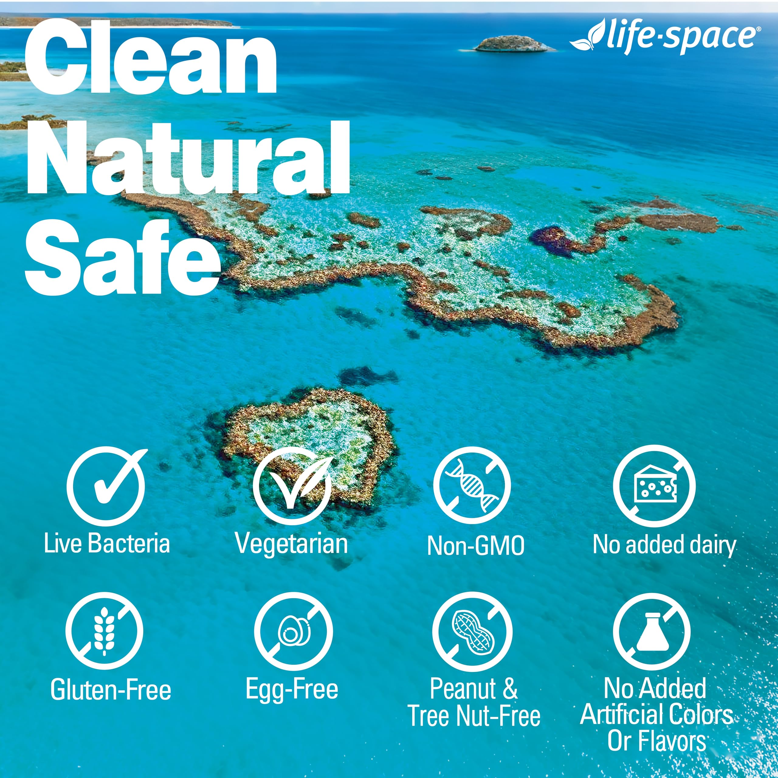 Vegetarian-friendly Life-Space probiotic capsules support gut health.