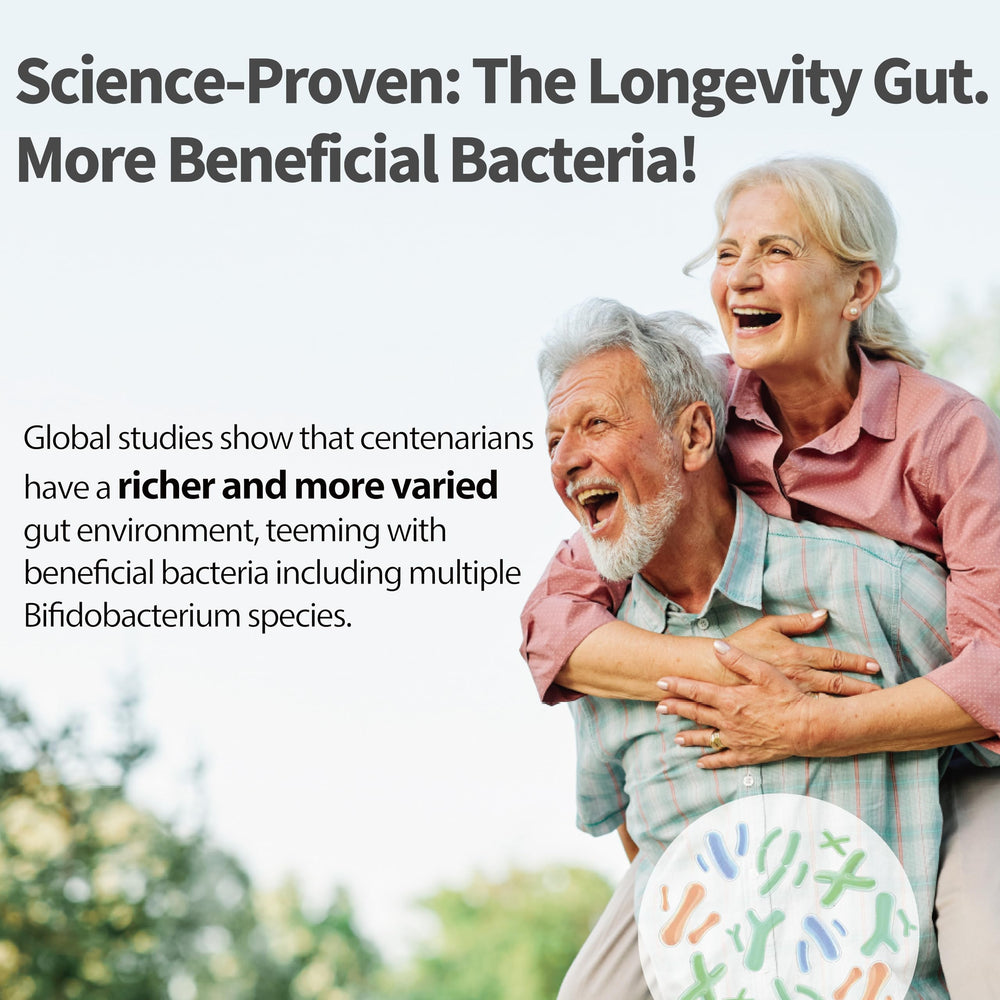Life-Space Probiotic 15-strains illustration highlights targeted senior health benefits.