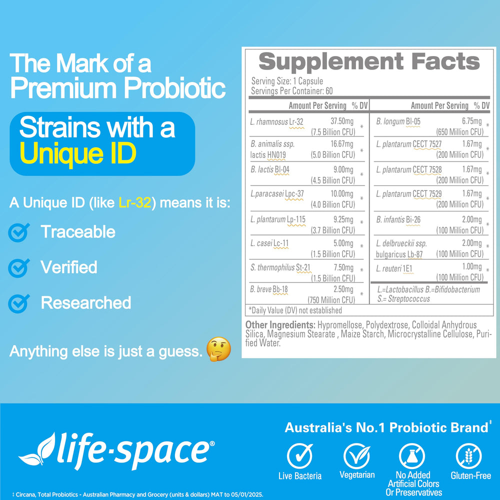 Life-Space Probiotic vegetarian formula bottle offers dairy-free option.