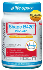 Life-Space Shape B420 bottle highlights gut balance support with B420 and Lg-36.