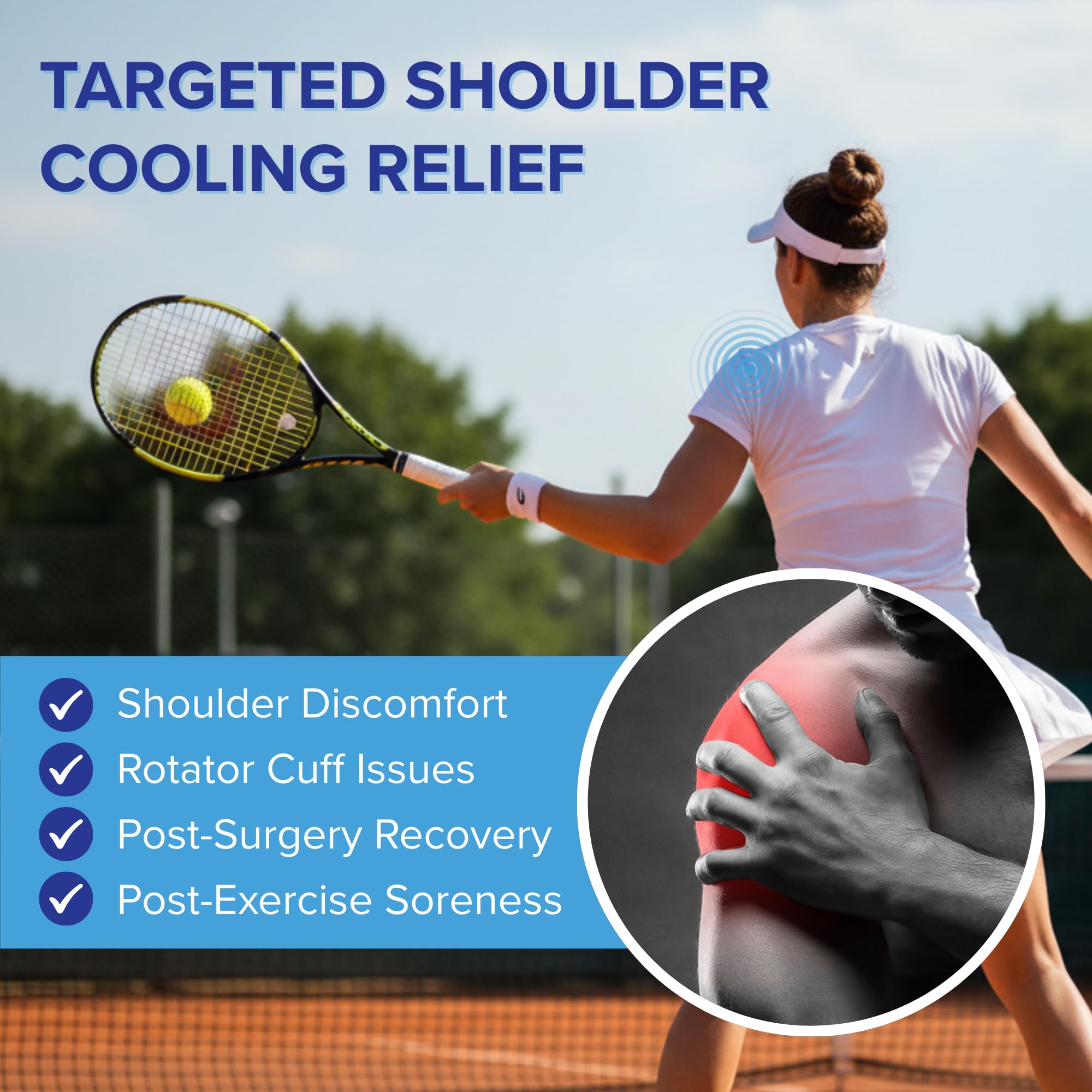 Life Works Shoulder Ice Gel Pack mounted on shoulder provides cooling support during daily tasks.