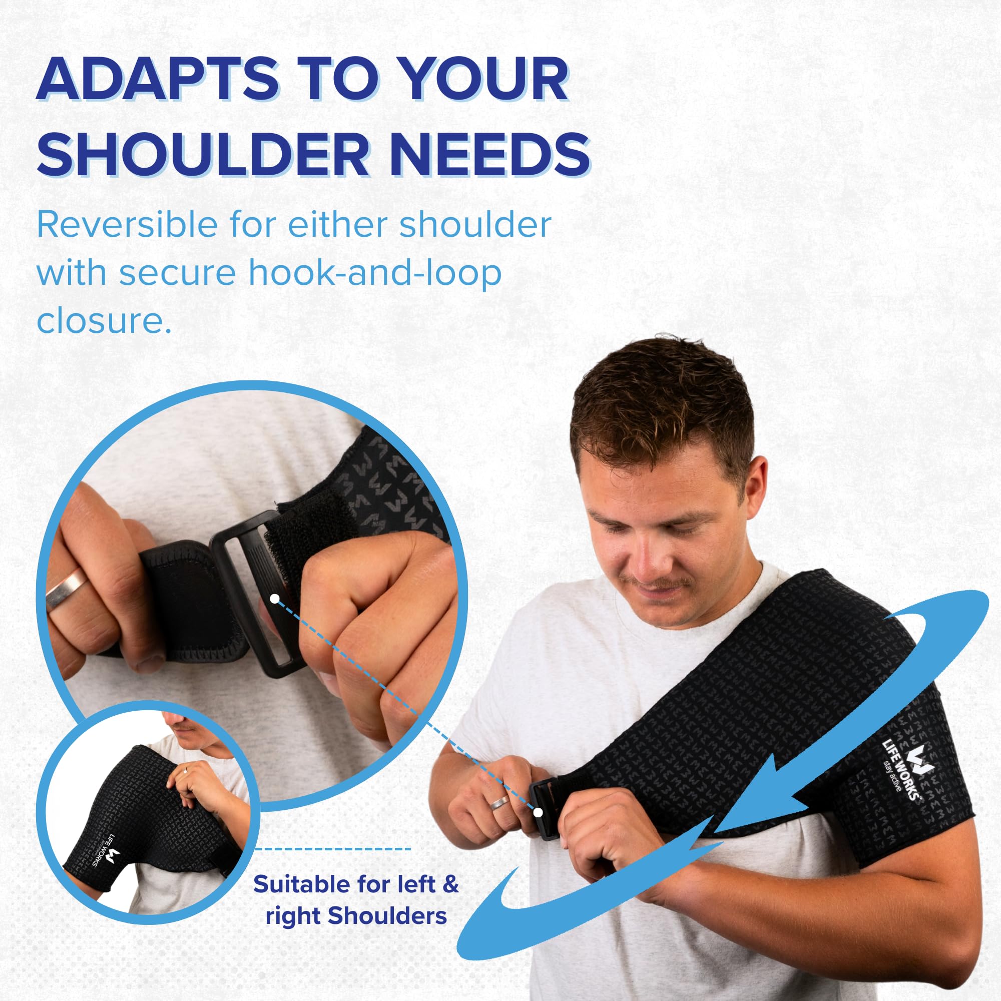 Life Works Shoulder Ice Gel Pack secure closure helps stay in place during movement.